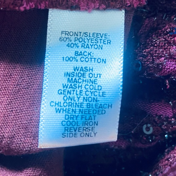 Women’s Large Blouse Ann Taylor Loft Short Sleeves Sequins Fringe Dark Fuchsia - Picture 11 of 11